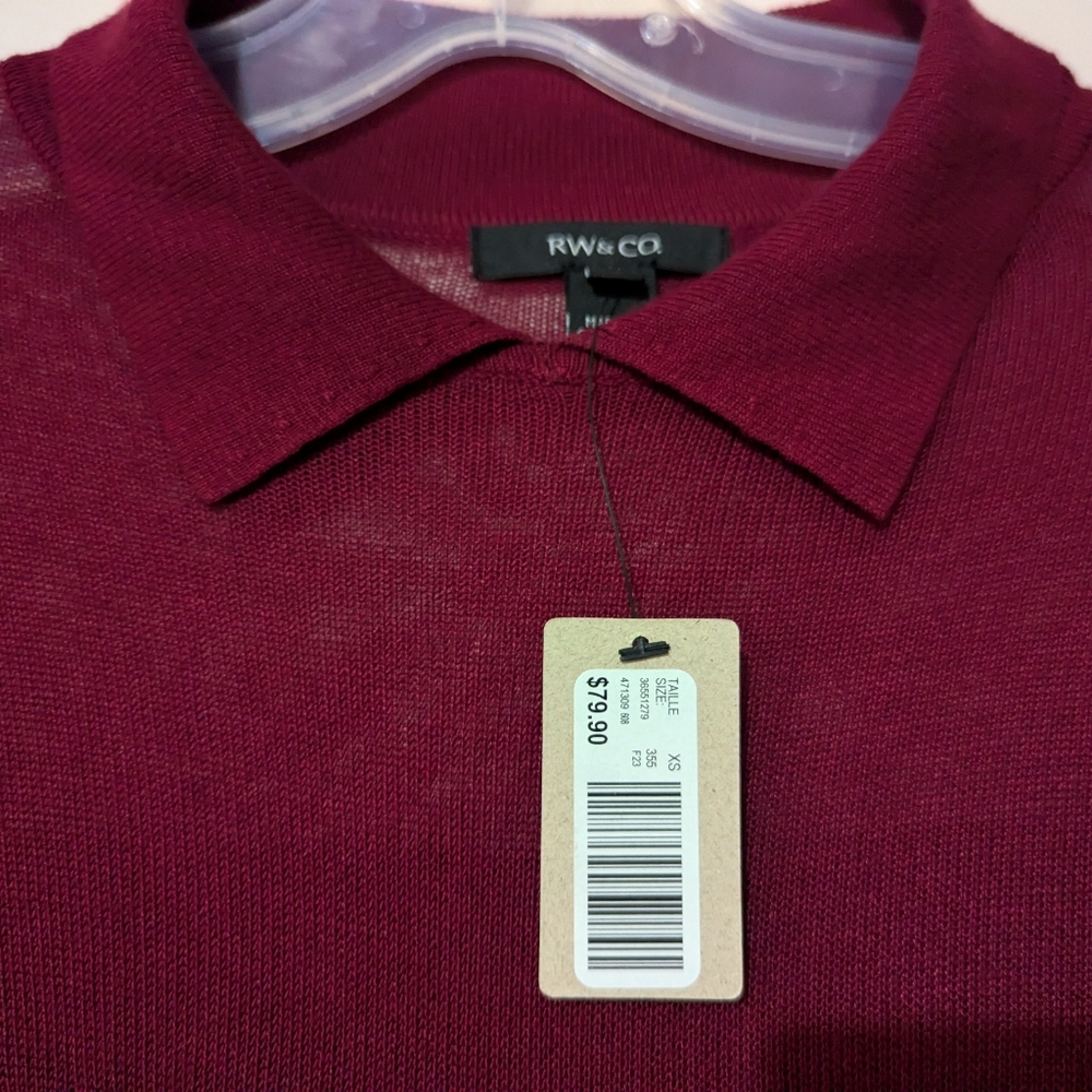 RW&Co Long-Sleeve Polo Ribbed Sweater With Sheer Yoke Size XS New! - Picture 6 of 15
